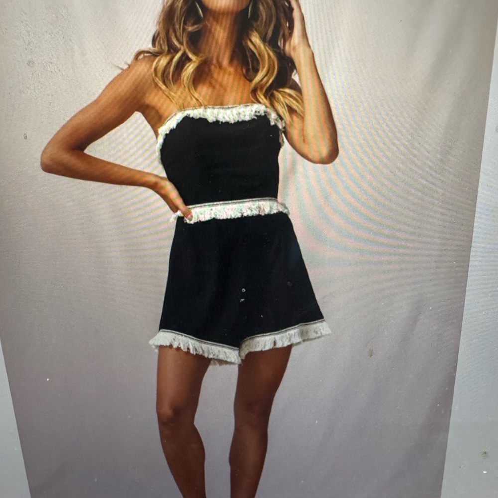 Selfie Leslie Black Strapless Dress with White Trim